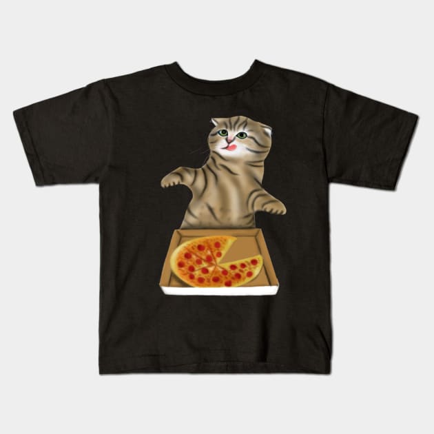 Pizza Cat Lovers Gift Kids T-Shirt by Merchweaver